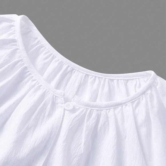 White Cute Women's Solid Color Daily Long Sleeve Romper - Picture 4 of 5